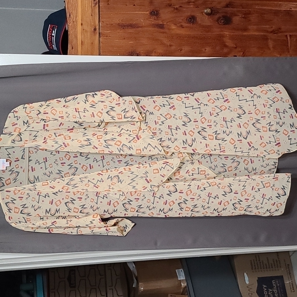 LuLaRoe Simply Comfort Sheer‎ Duster Tan Orange Gray Purple Size M EUC